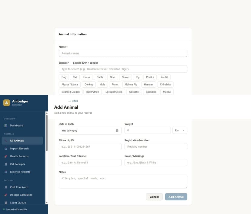Add a new animal form
