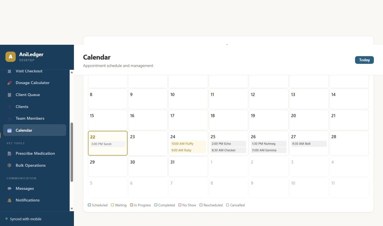 Calendar view with appointments
