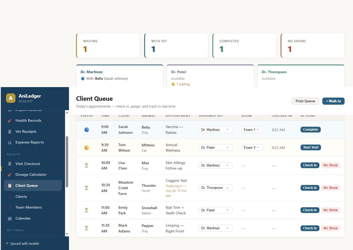 Client queue with check-in flow