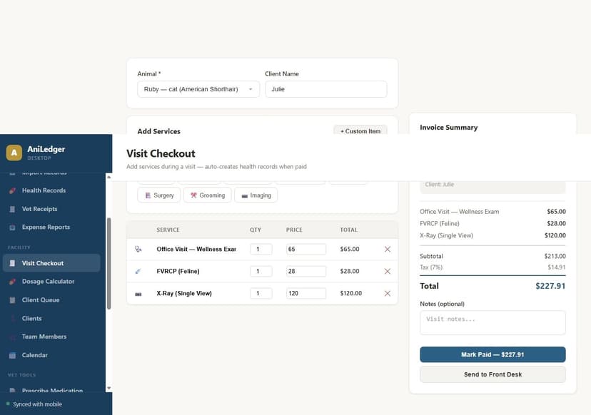 Visit checkout with line items