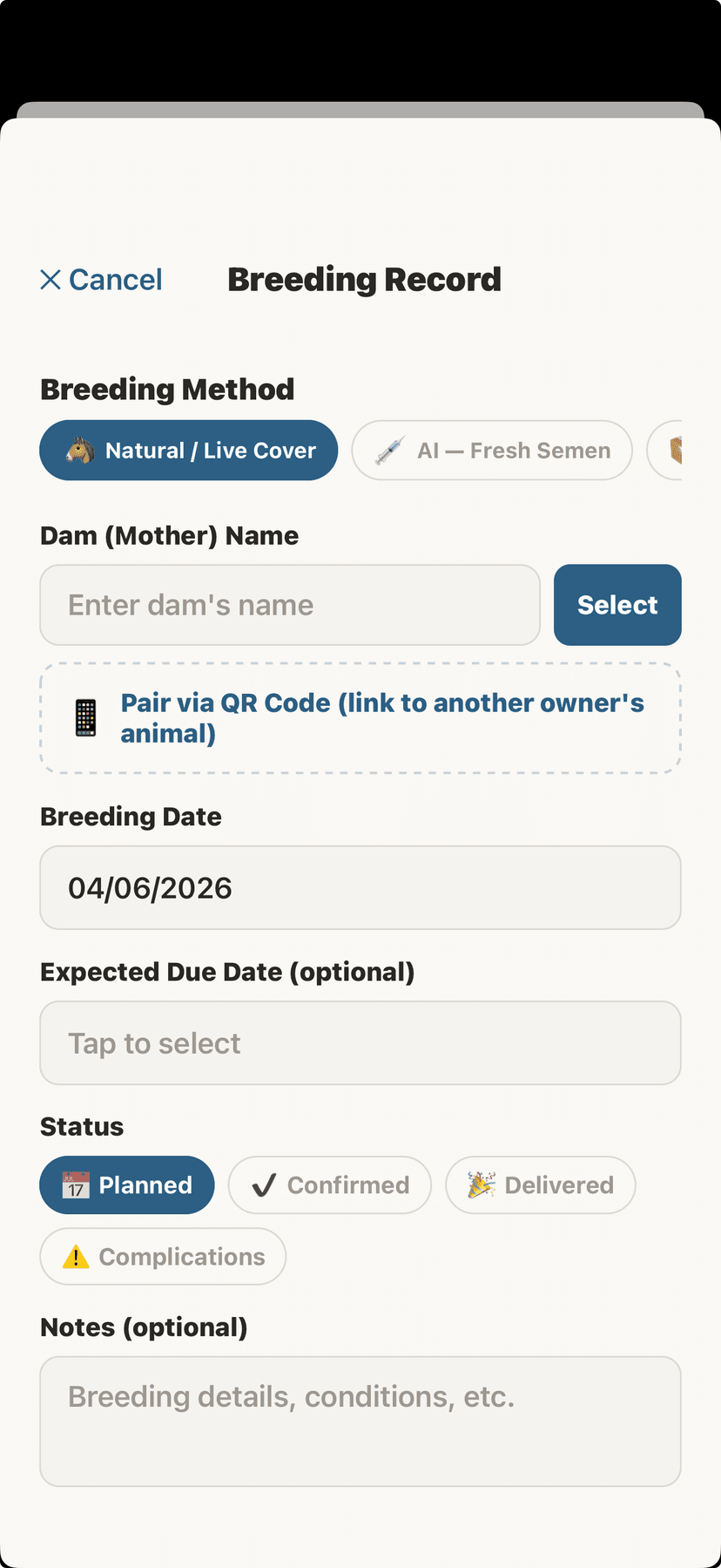 Breeding record details