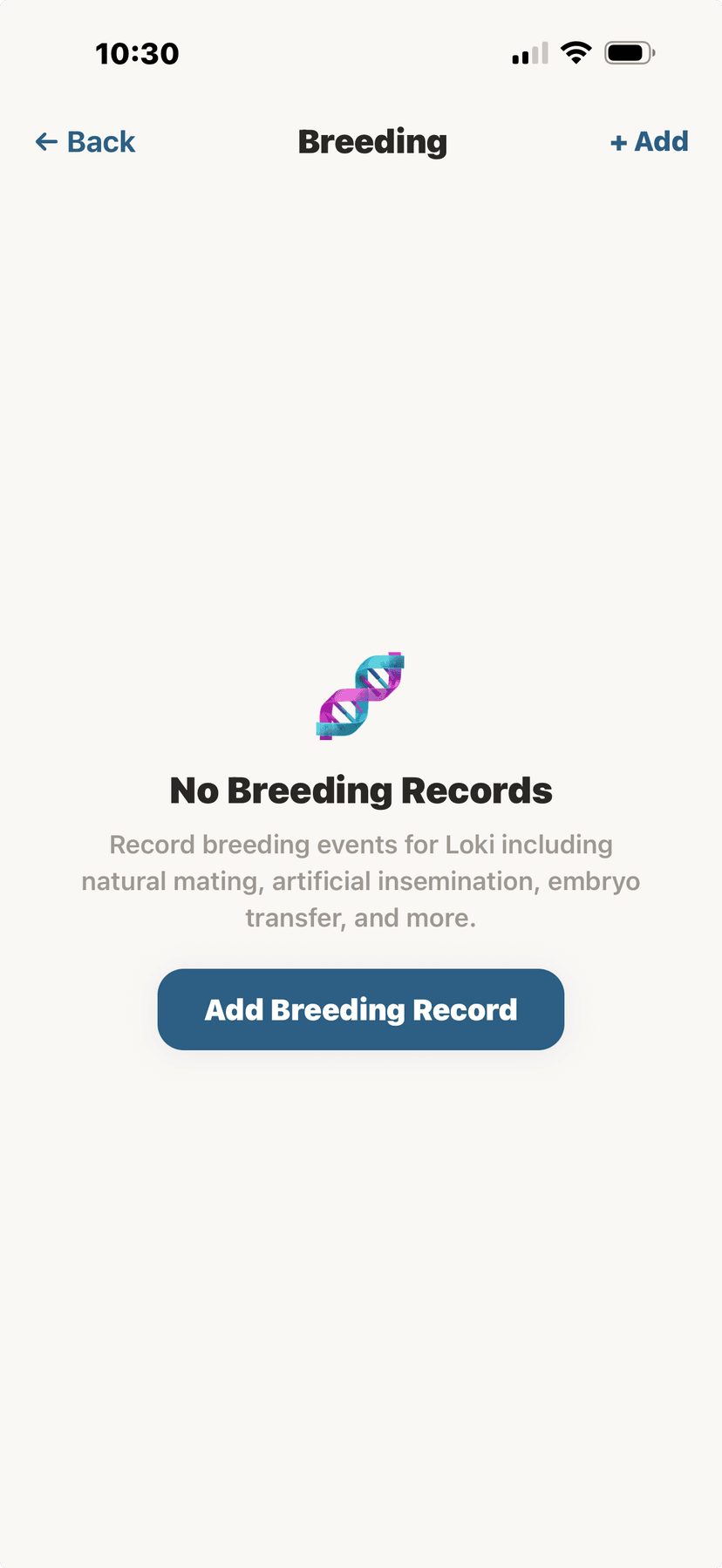 Breeding history with dates and partners