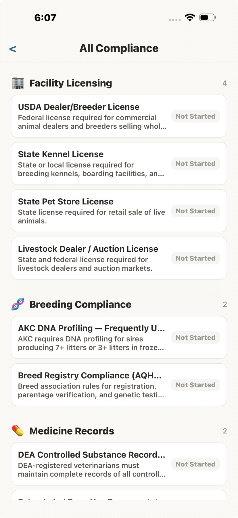 Facility licensing and breeding compliance