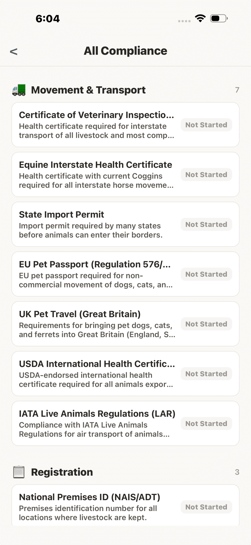 Movement and transport compliance requirements