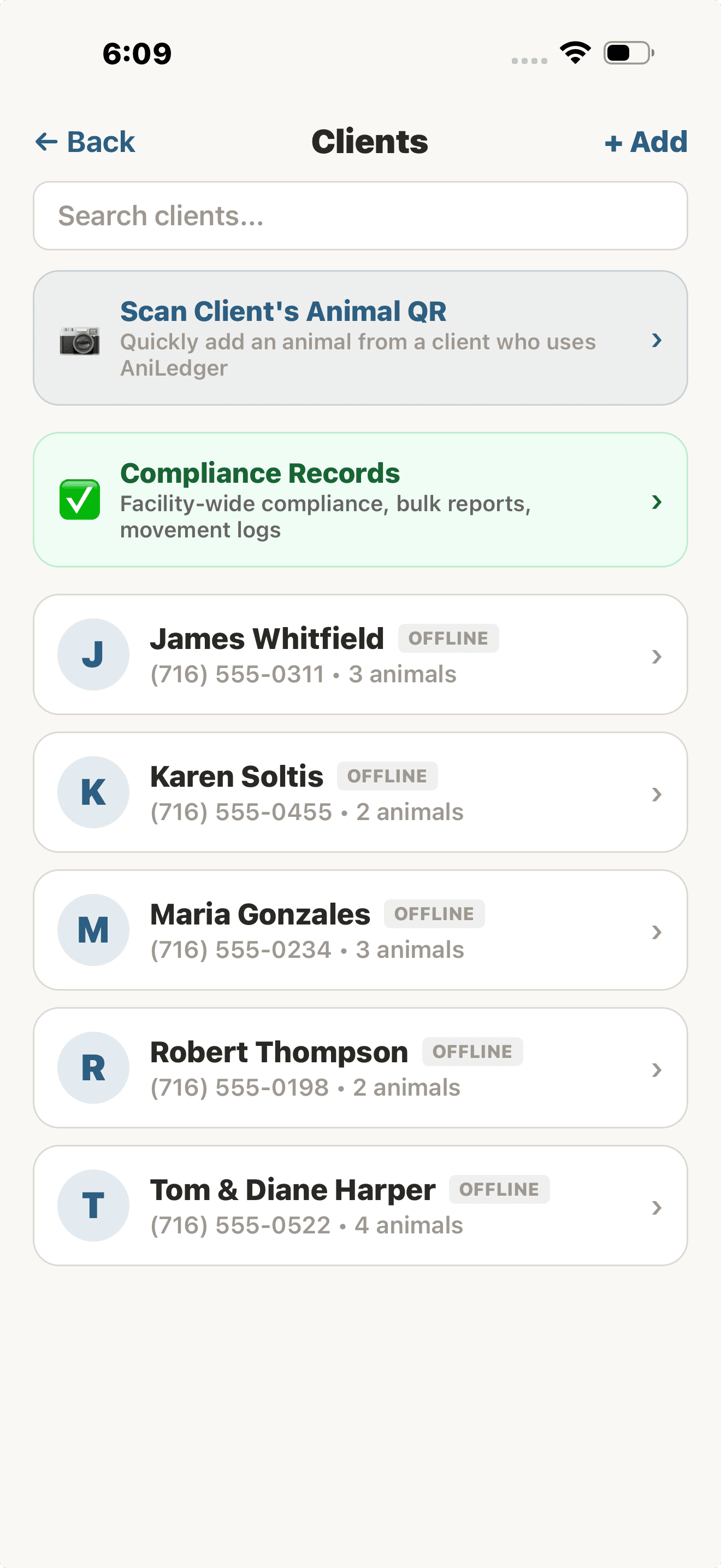Facility client portal with compliance