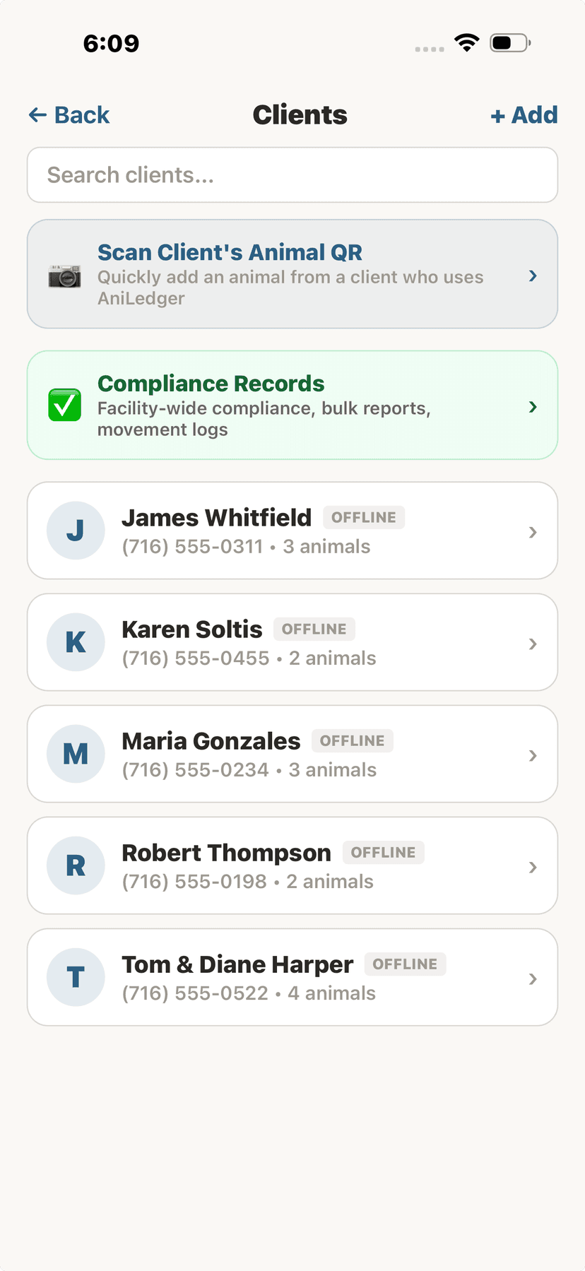 Facility client portal with compliance button