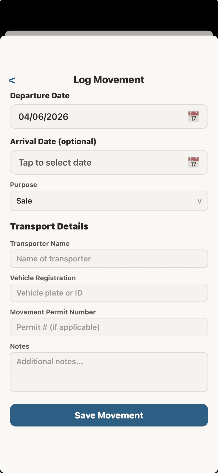 Movement transport details