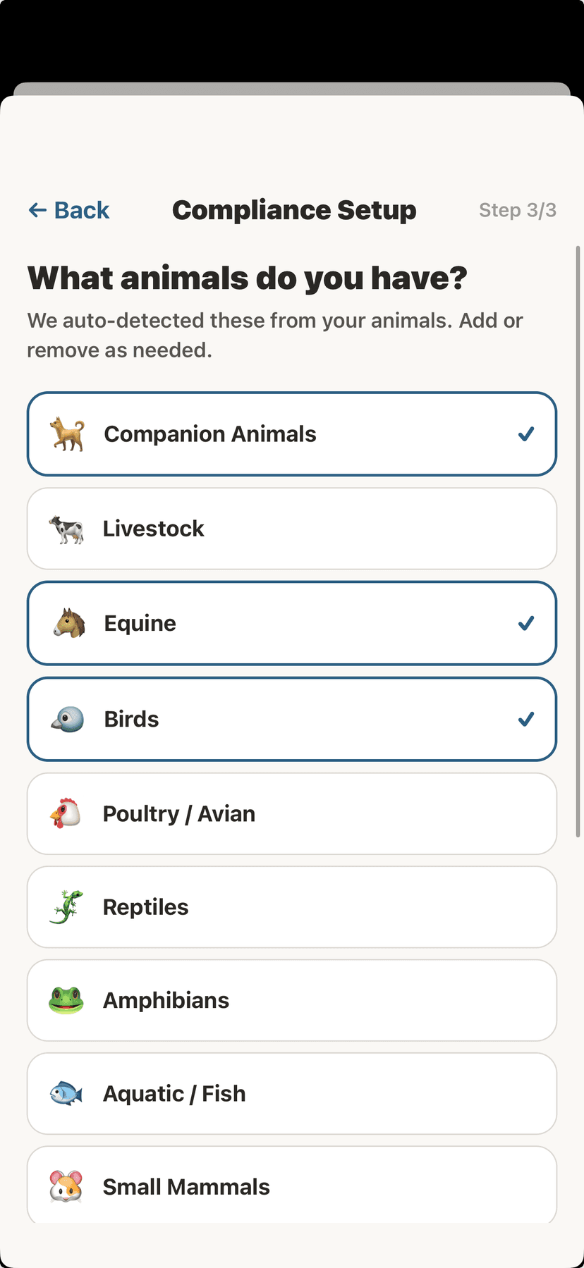 Confirm your animal categories