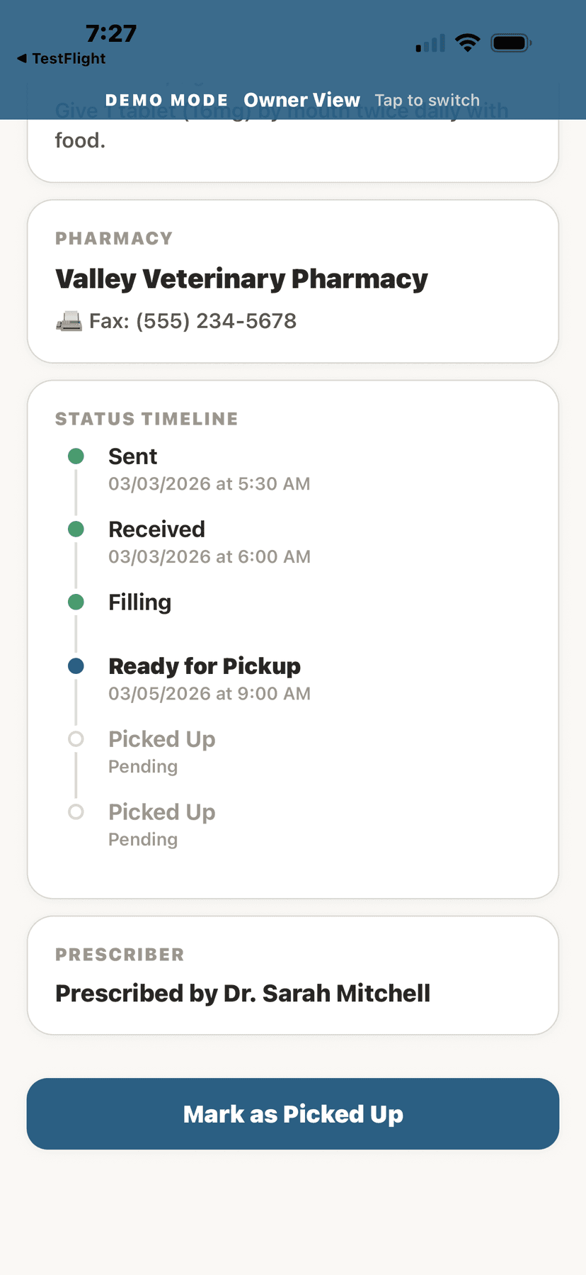 Prescription status timeline