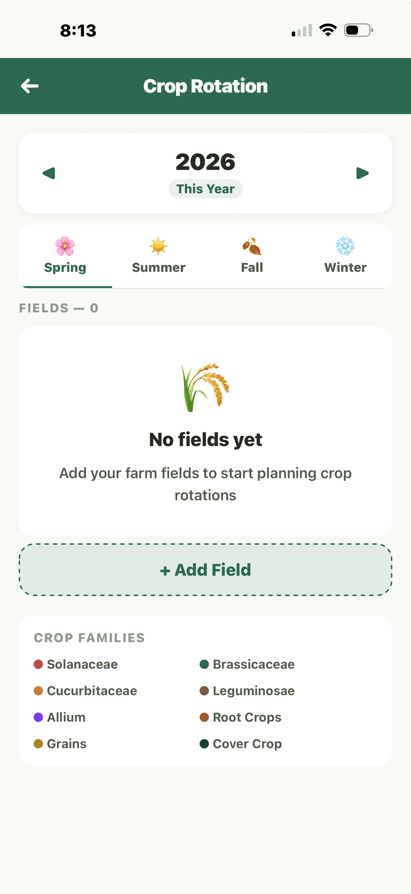 Crop rotation planner with seasonal view