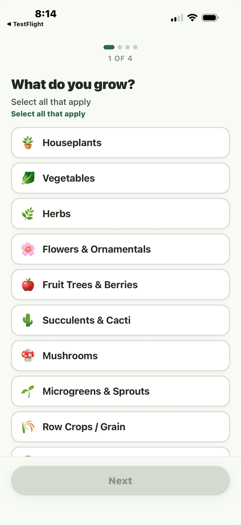 Onboarding Q1 - What do you grow? multi-select