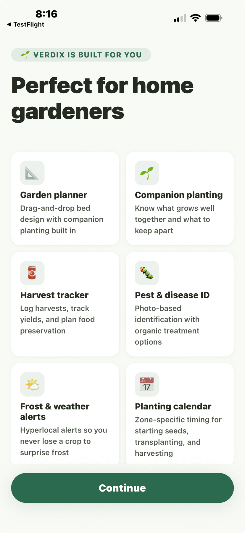 Onboarding priming - Perfect for home gardeners feature cards