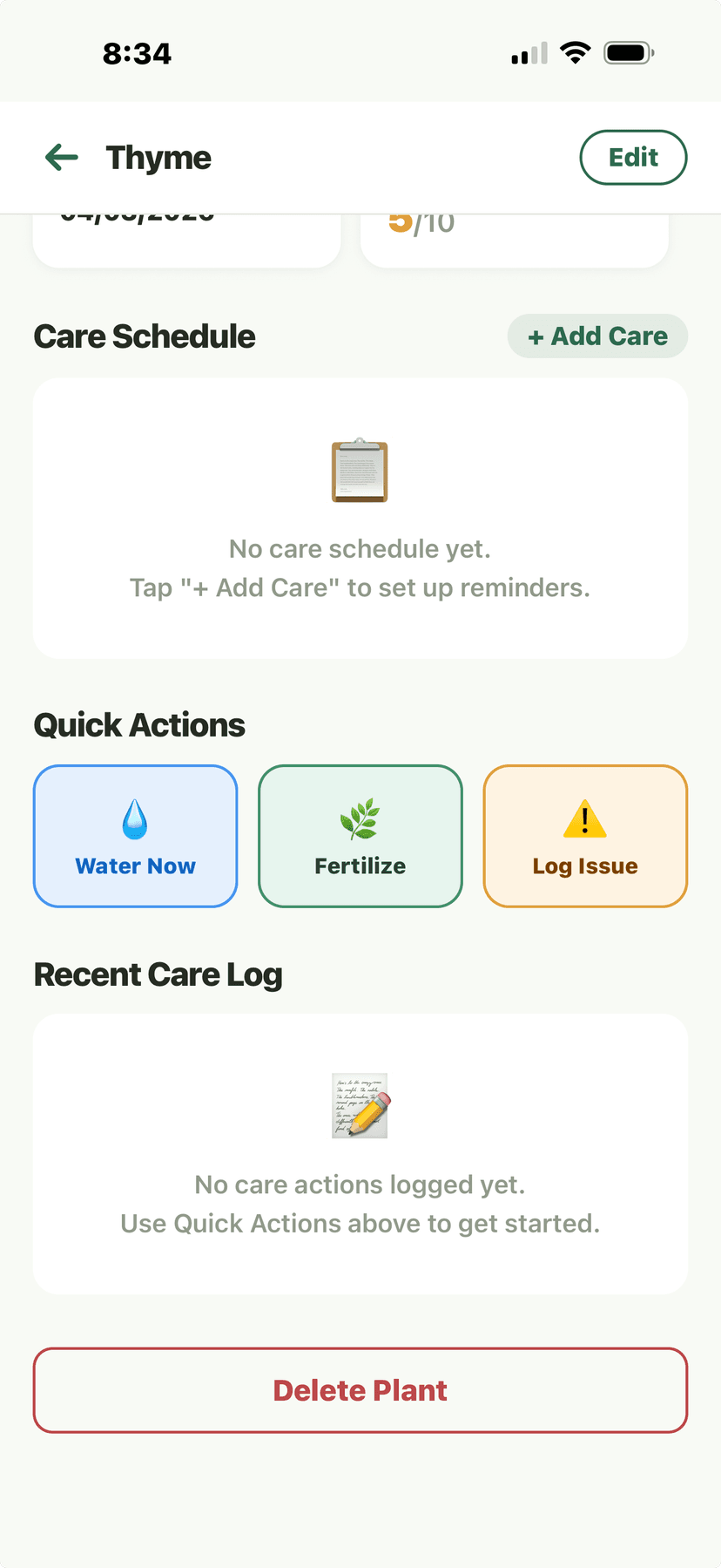Plant Profile - Thyme care schedule and quick actions