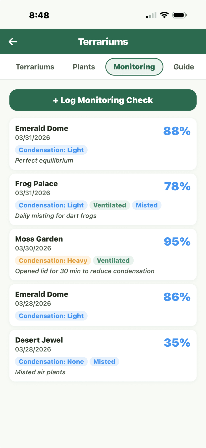 Terrariums - Monitoring with humidity readings