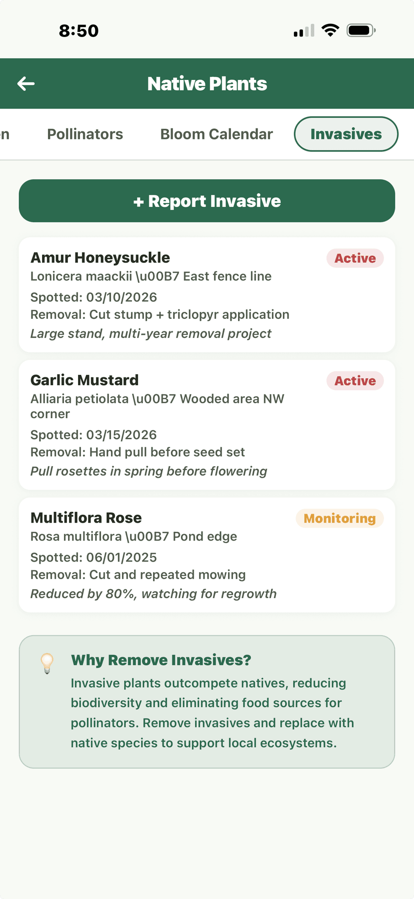 Native plants invasive species tracker