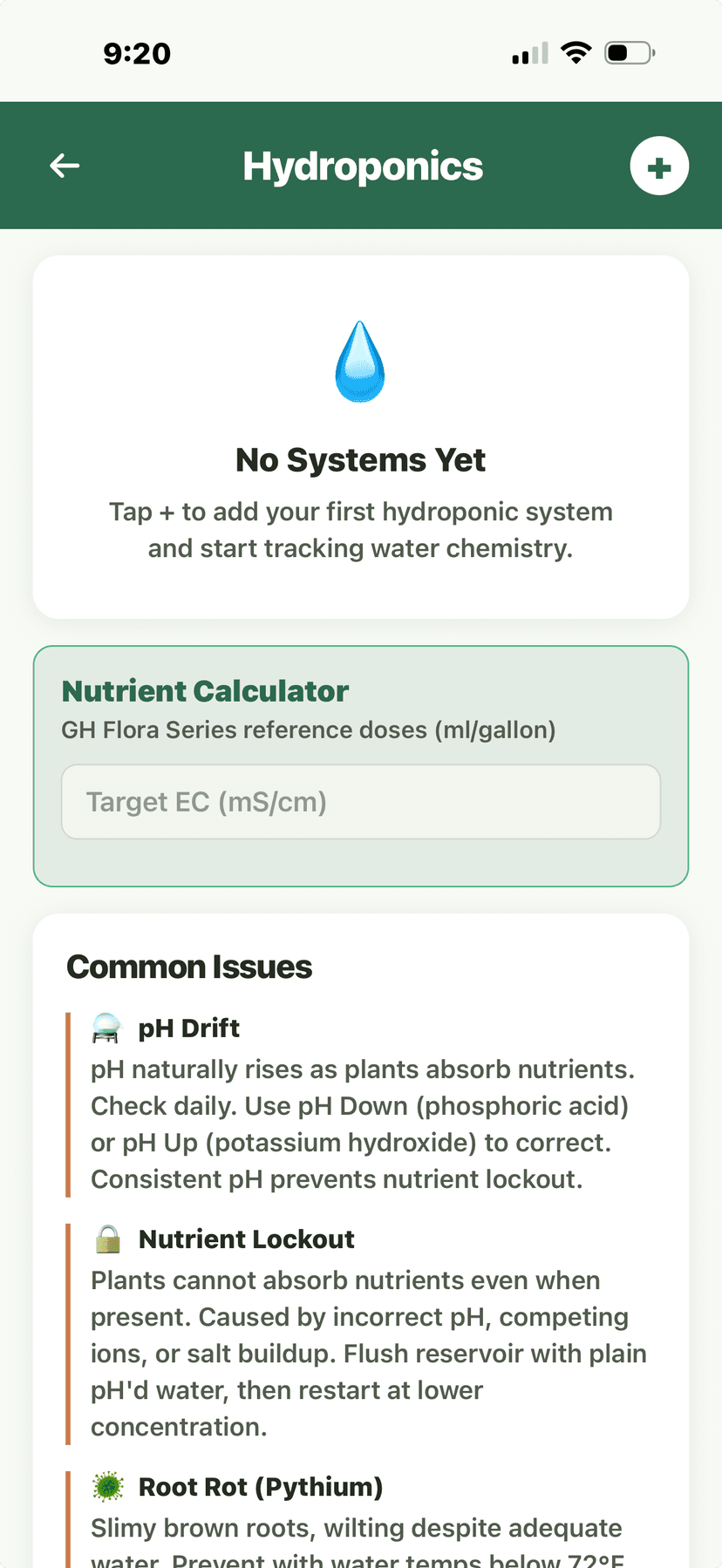 Hydroponics - overview, nutrient calculator, and common issues