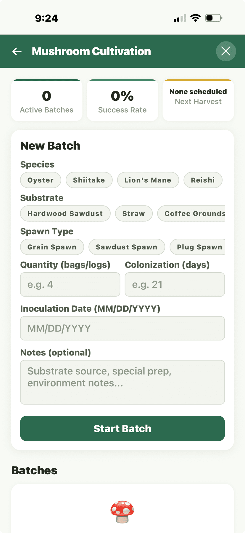 Mushroom - new batch form