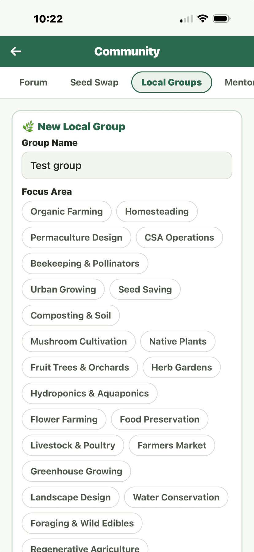 Community Local Groups - create group form